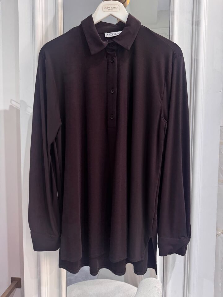 POLO YAKA TRİL BLUZ KAHVERENGİ