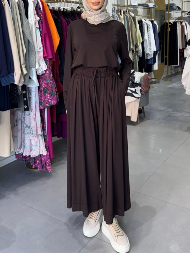 TRİL BOL PANTOLON KAHVE