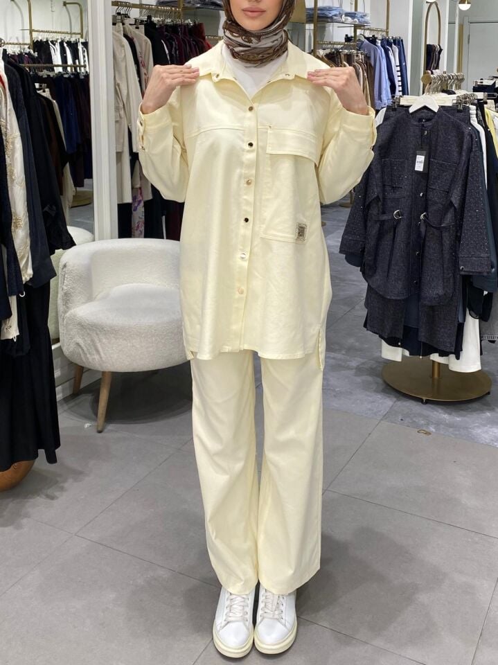 CEBİ İŞLEME DETAYLI DENİM CEKET SARI