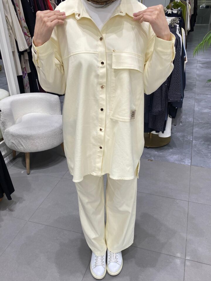 CEBİ İŞLEME DETAYLI DENİM CEKET SARI