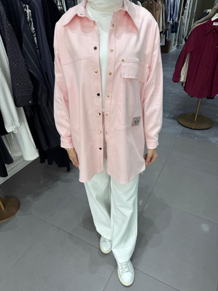 CEBİ İŞLEME DETAYLI DENİM CEKET PEMBE