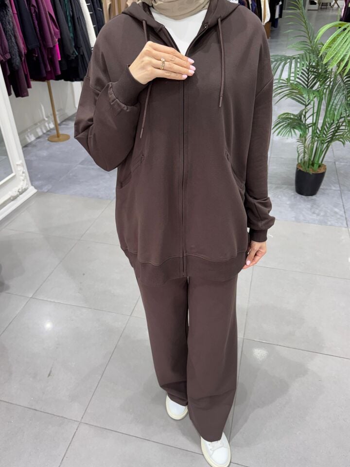 CEP DETAYLI BOL PAÇA TAKIM KAHVERENGİ