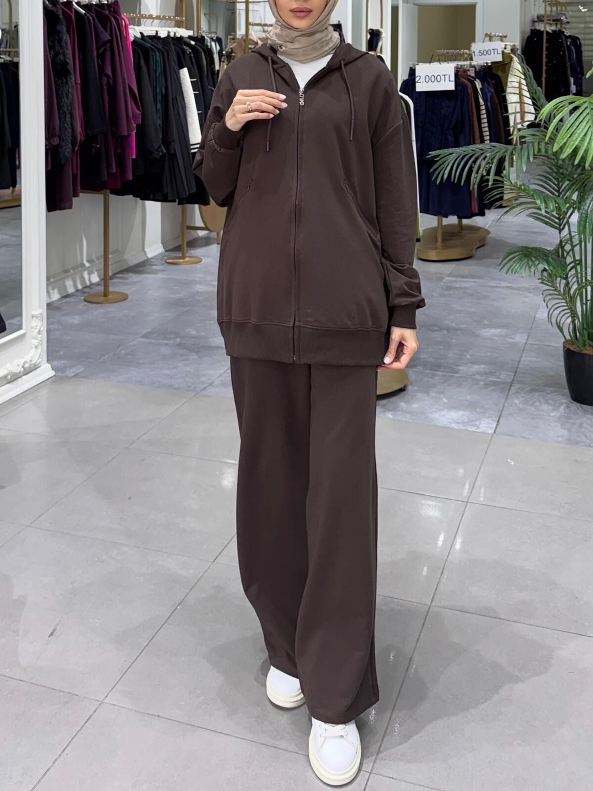 CEP DETAYLI BOL PAÇA TAKIM KAHVERENGİ