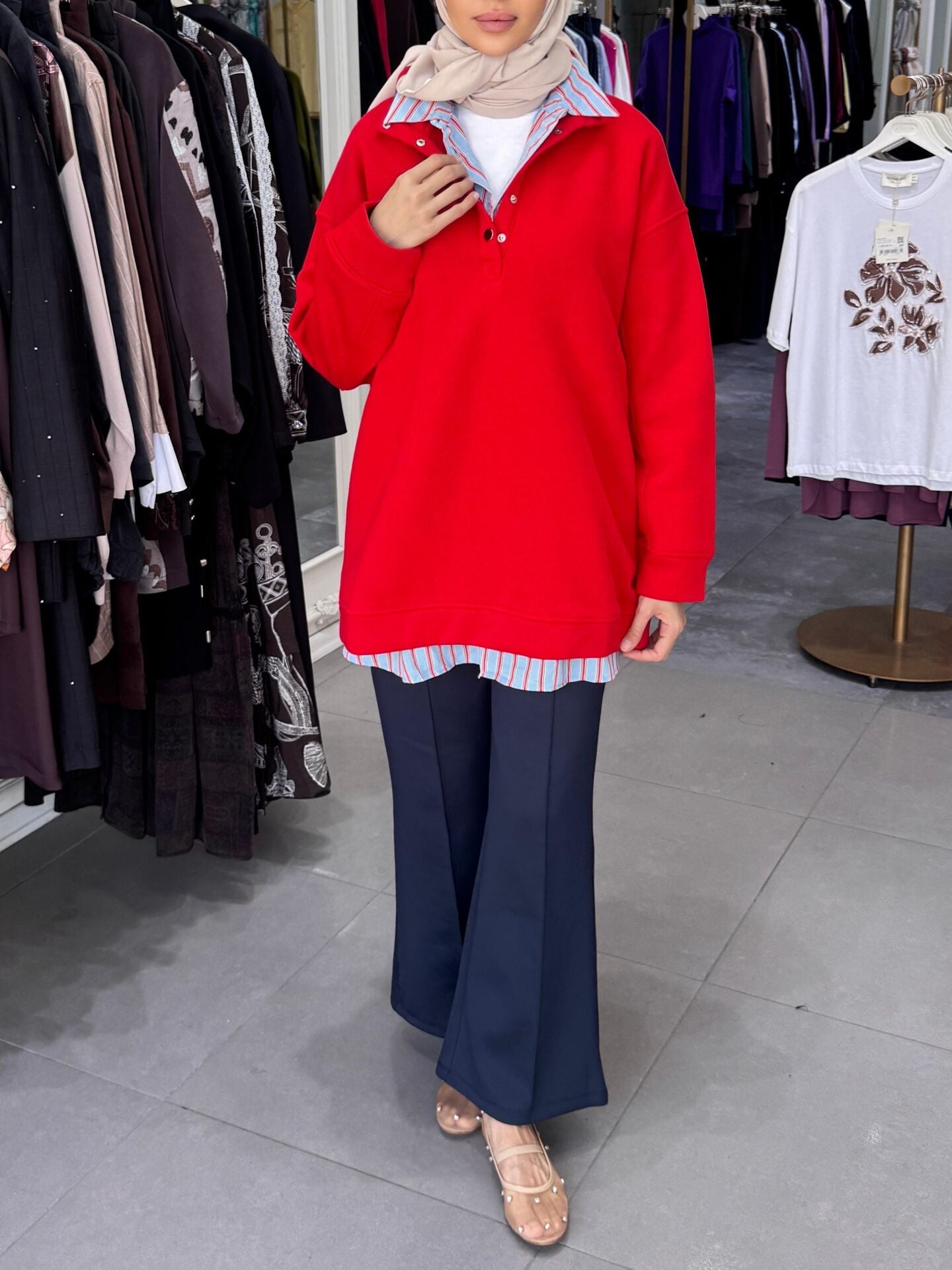 ÇITÇIT DİK YAKA SWEAT KIRMIZI