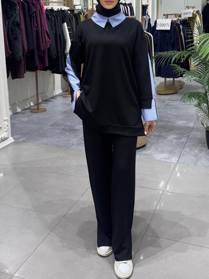 GÖMLEK YAKA GARNİLİ TAKIM SİYAH