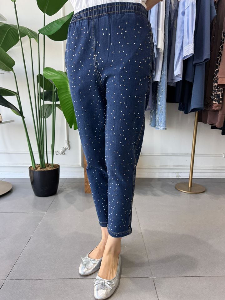 DENİM TAŞLI PANTOLON LACİVERT