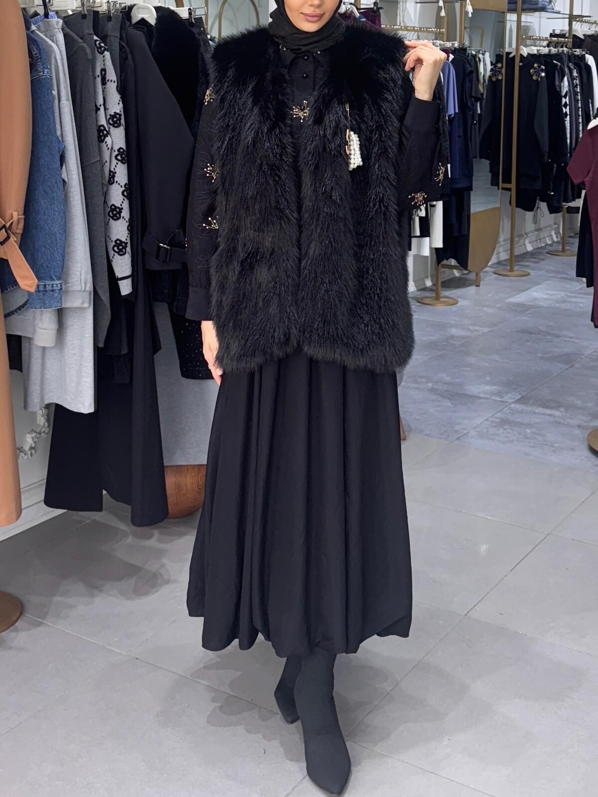 LADY KÜRK YELEK  SİYAH