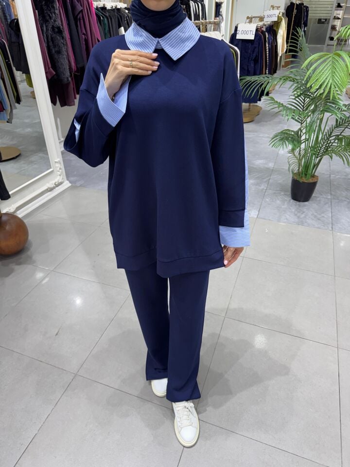 GÖMLEK YAKA GARNİLİ TAKIM LACİVERT