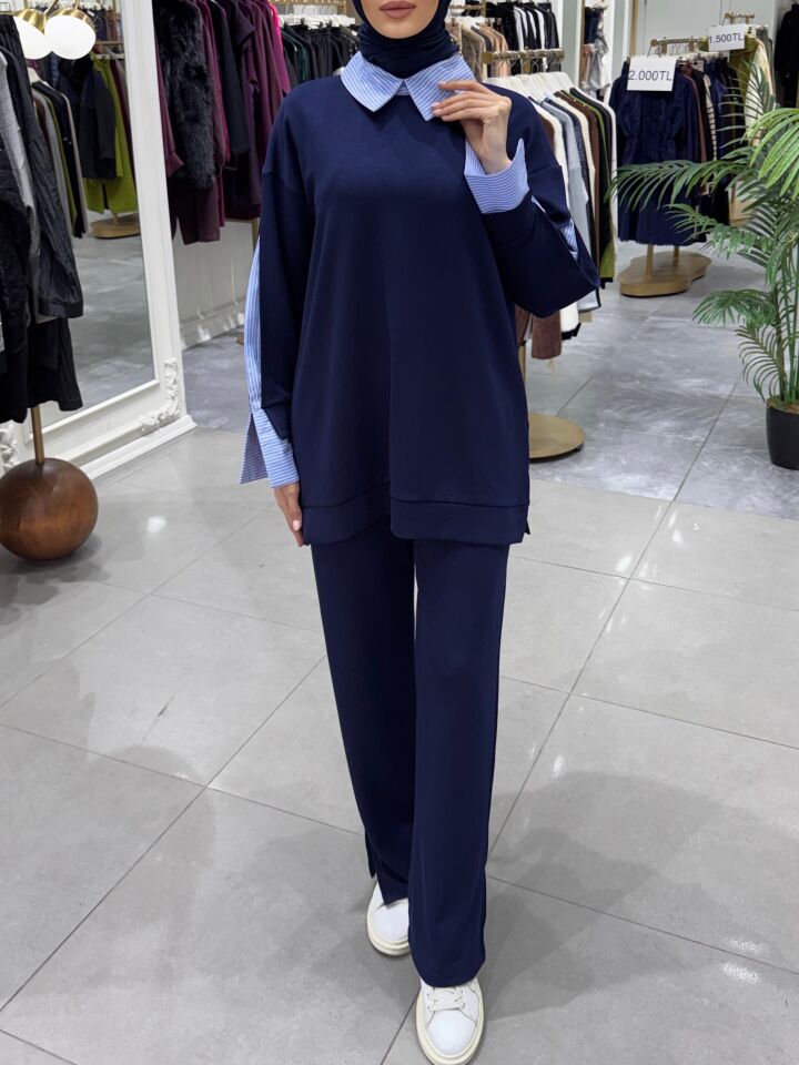 GÖMLEK YAKA GARNİLİ TAKIM LACİVERT