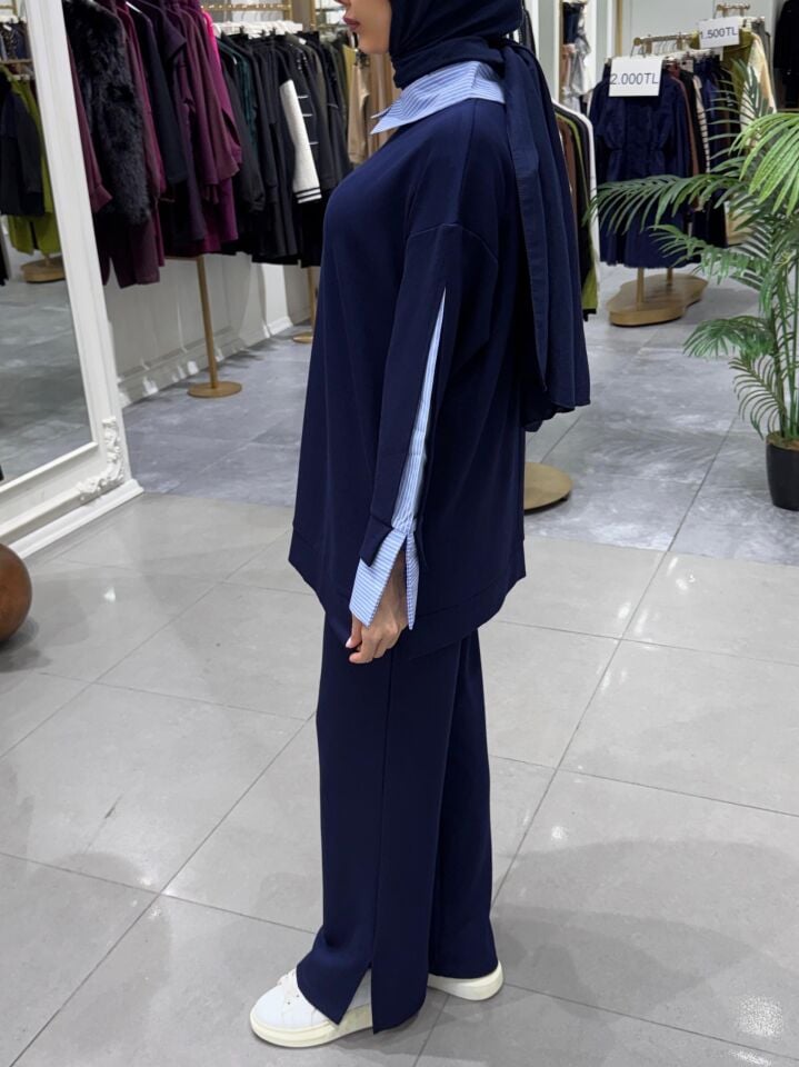 GÖMLEK YAKA GARNİLİ TAKIM LACİVERT