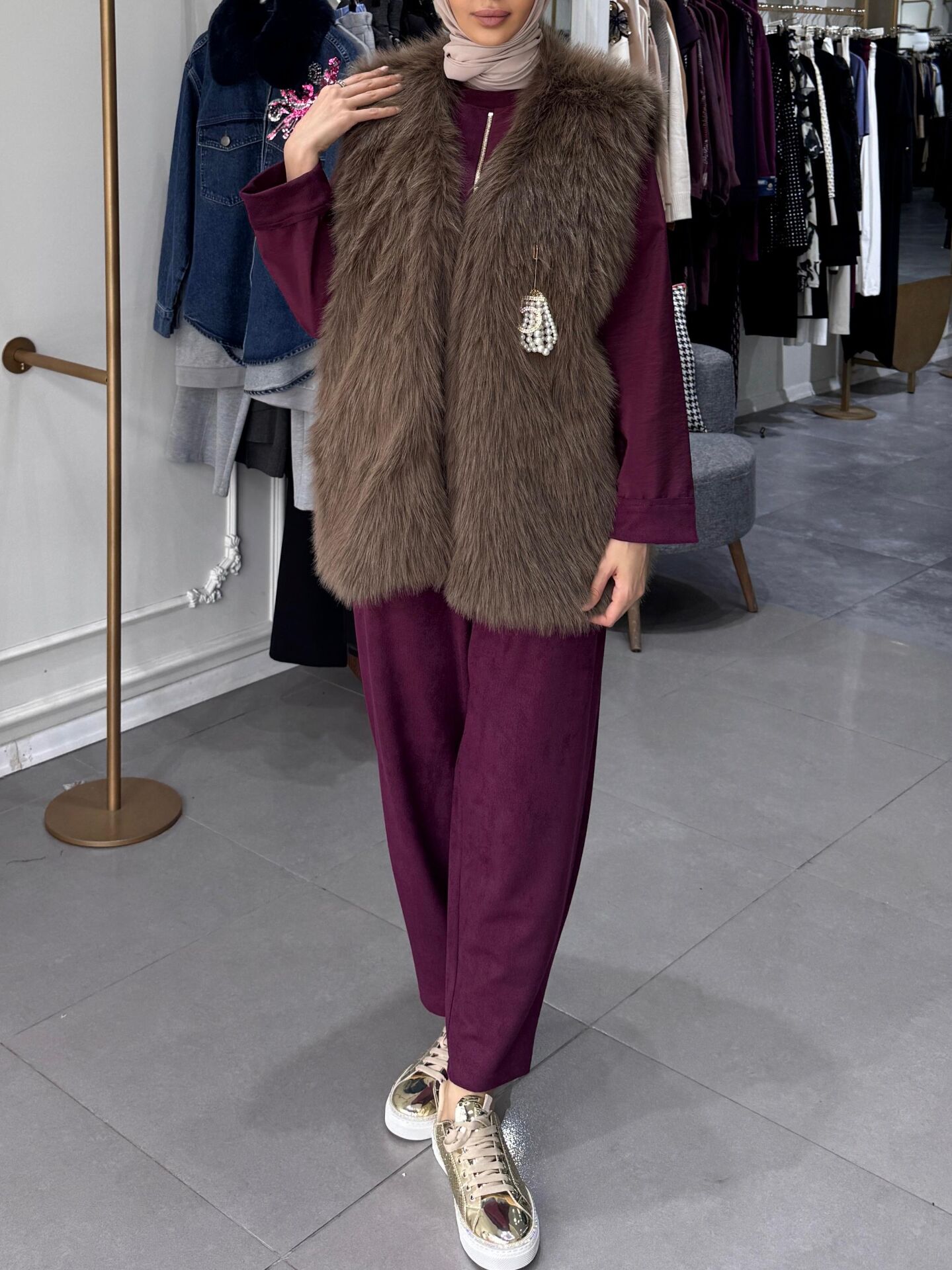 LADY KÜRK YELEK  KAHVE