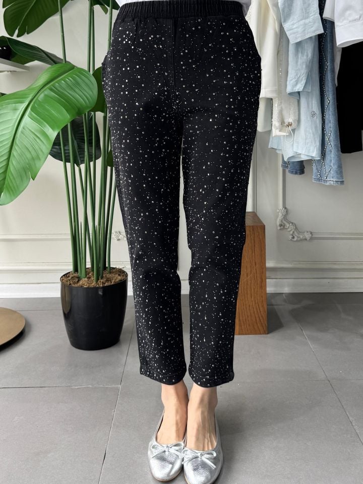 DENİM TAŞLI PANTOLON SİYAH