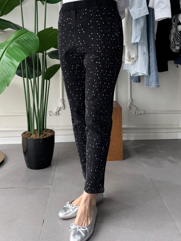 DENİM TAŞLI PANTOLON SİYAH