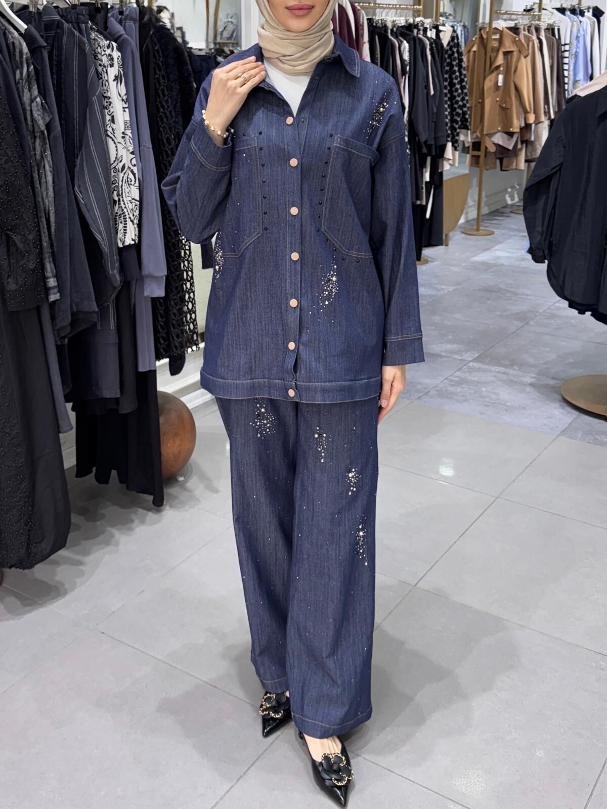 TAŞ DETAYLI DENİM TUNİK