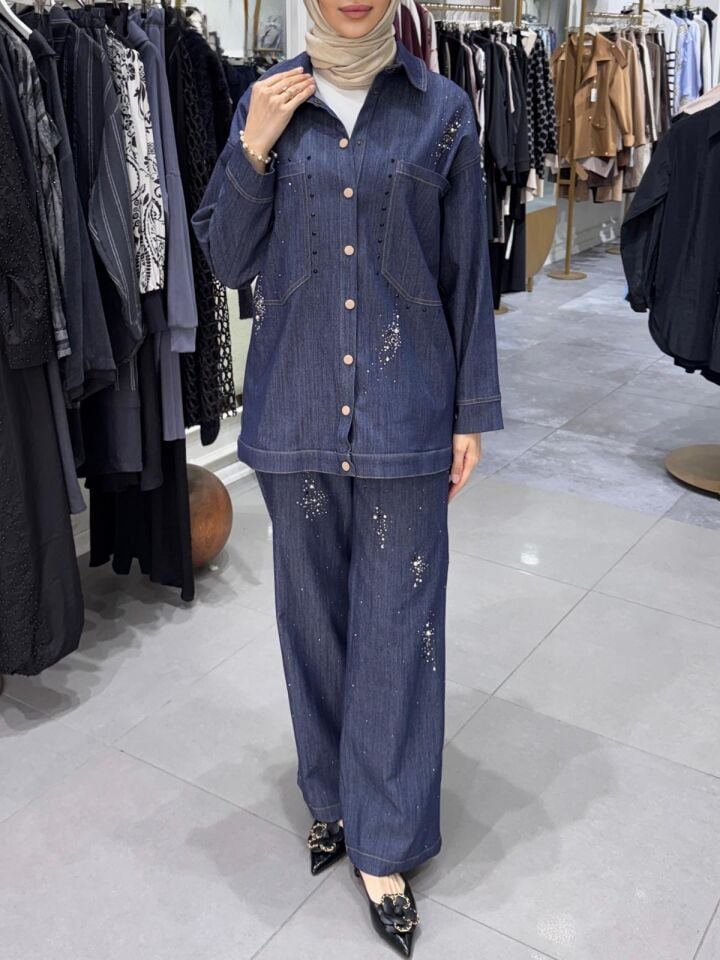 TAŞ DETAYLI DENİM TUNİK