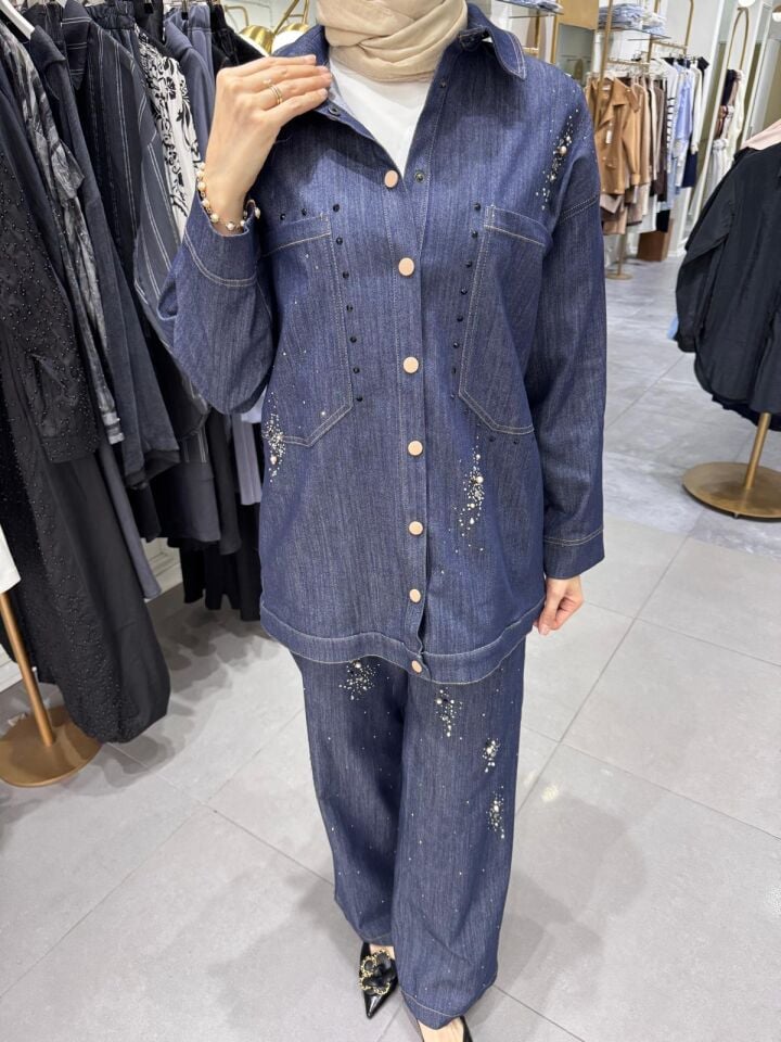 TAŞ DETAYLI DENİM TUNİK