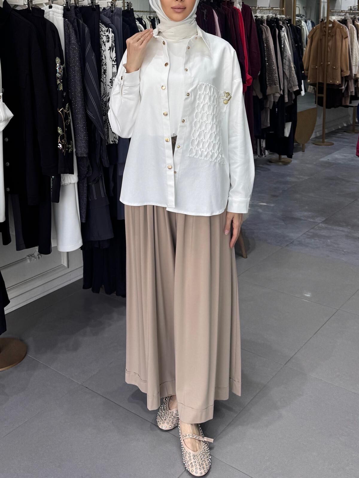 FİLE DETAYLI NEPTÜN GÖMLEK EKRU