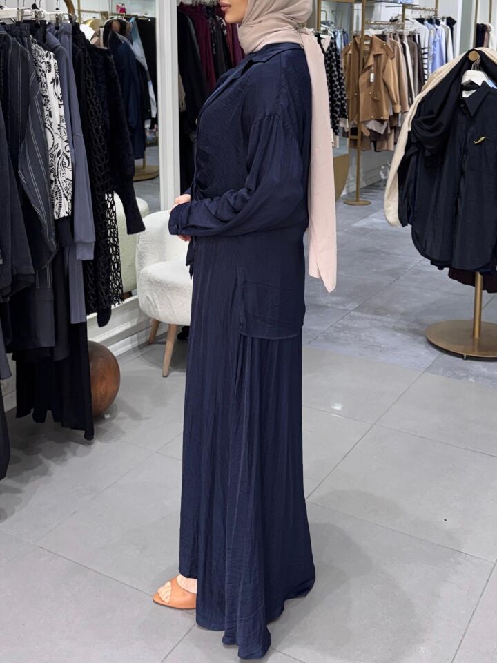 TUNİKLİ CUPRA ELBİSE LACİVERT