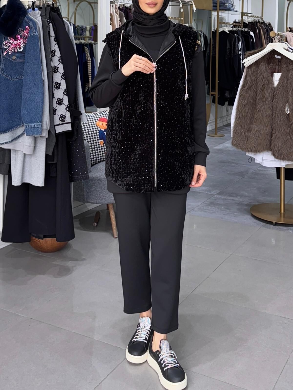 KADİFE YELEK  SİYAH