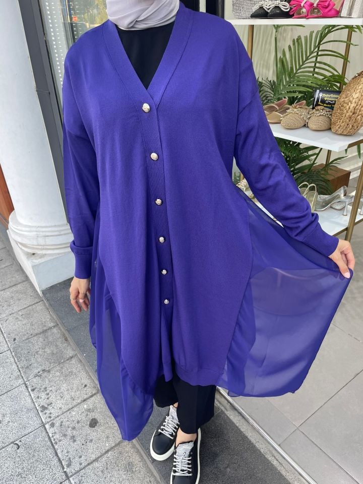 ŞİFON DETAYLI HIRKA MOR RENGİ