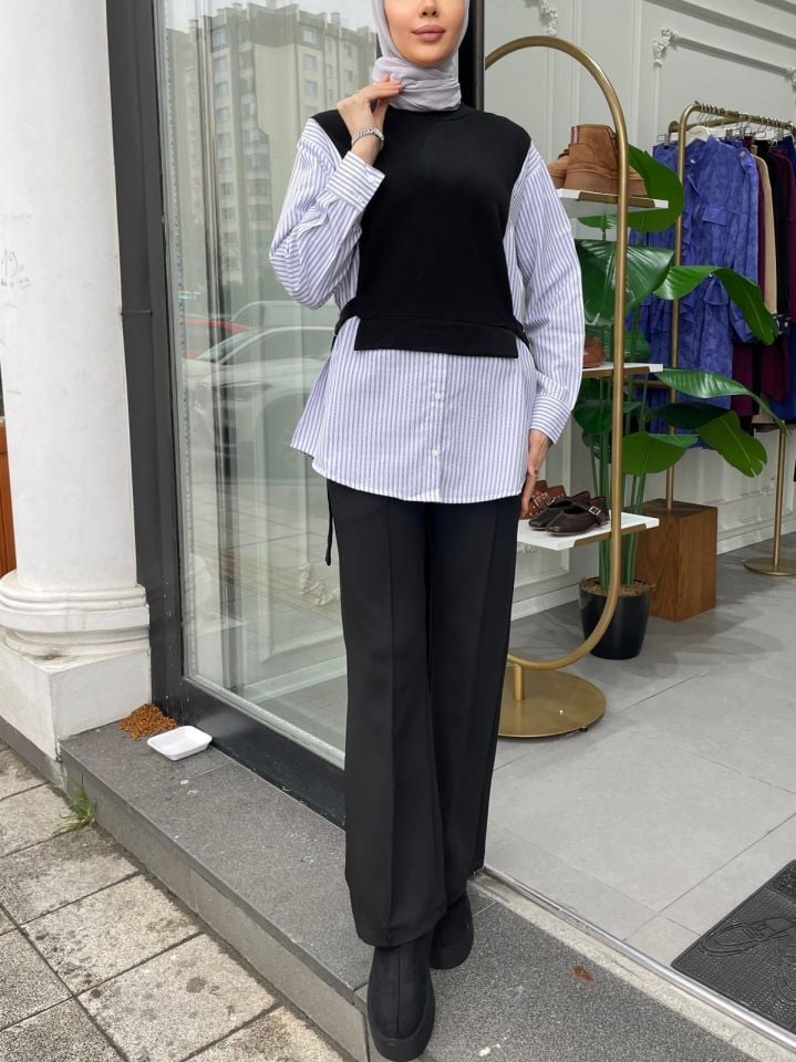 GARNİLİ KUŞAKLI SWEAT SİYAH