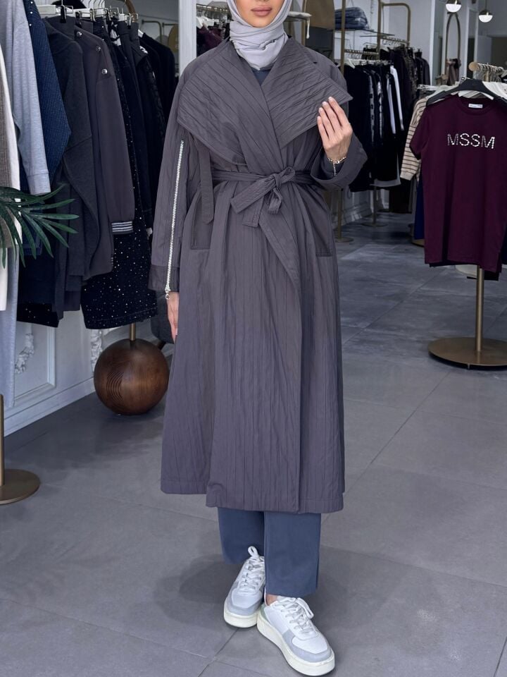 FERMUAR DETAY TRENÇKOT LİLA