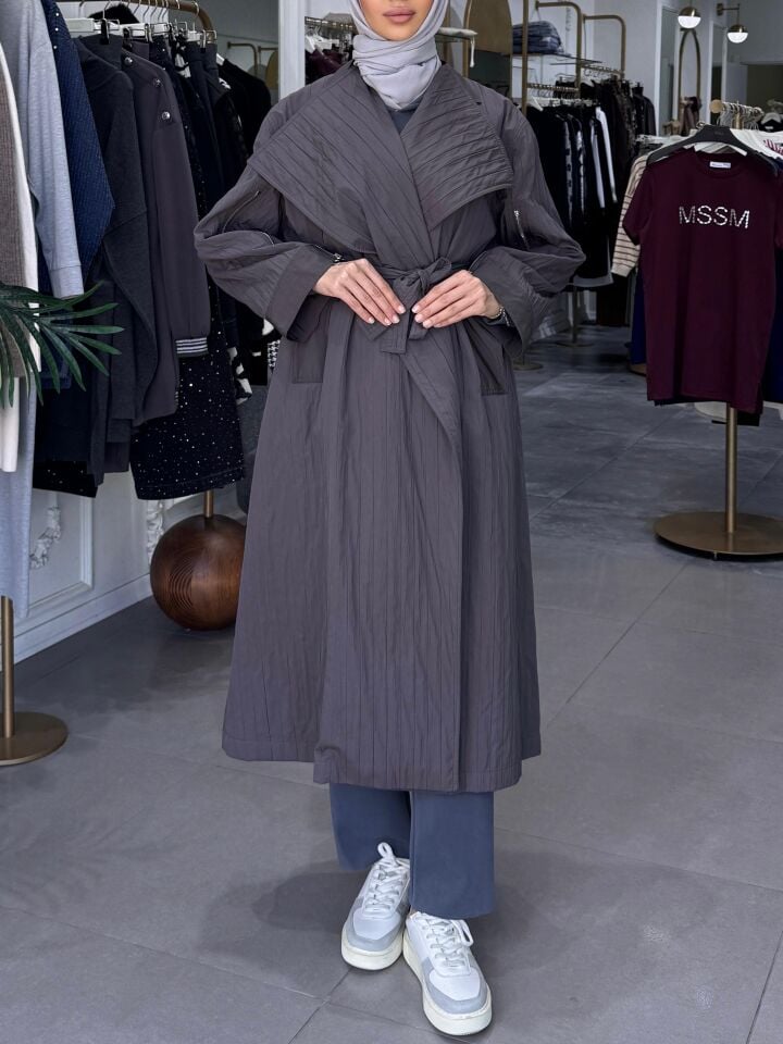 FERMUAR DETAY TRENÇKOT LİLA