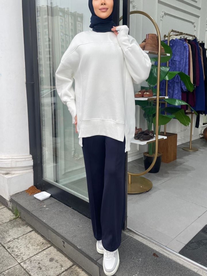 PARMAK GEÇME DETAYLI SWEAT EKRU