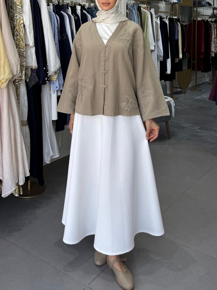 NAKIŞ DETAYLI V YAKA GÖMLEK  HAKİ