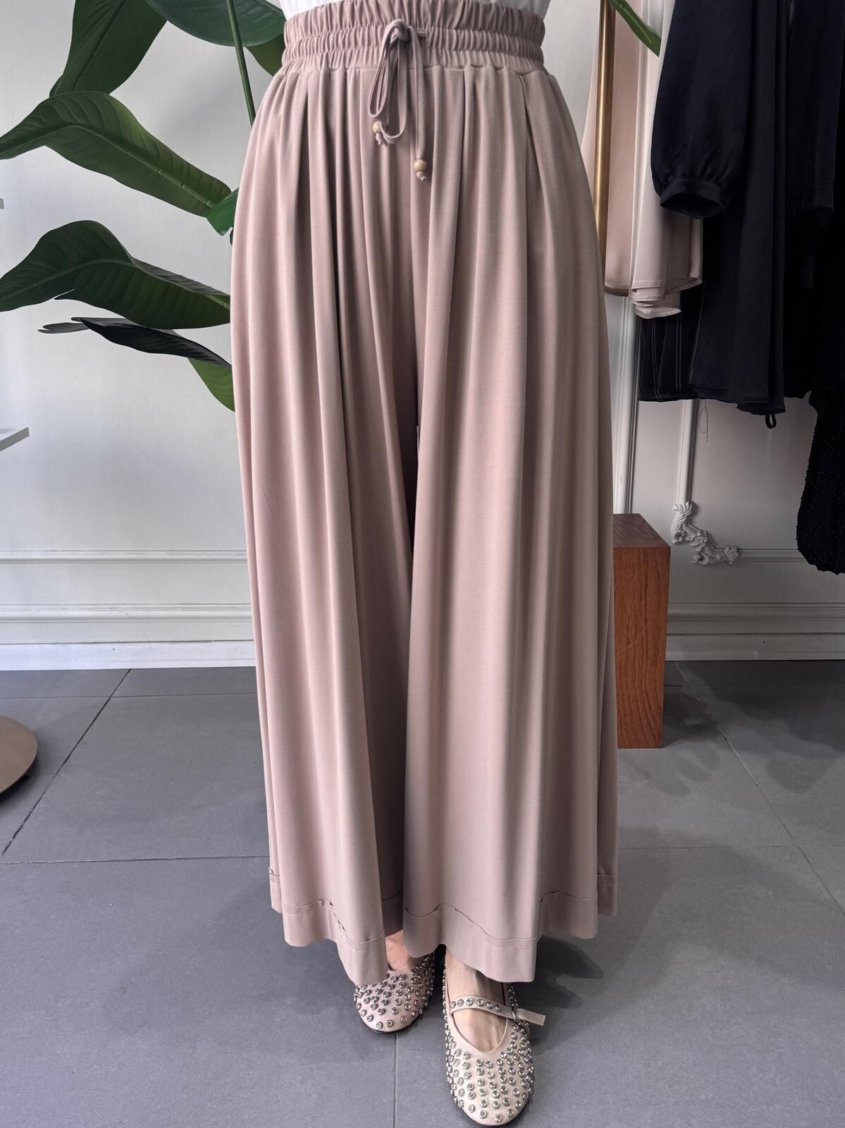 TİRİL BOL PAÇA PANTOLON BEJ