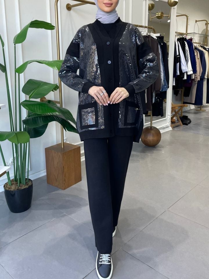 SPECİAL SHİNY TRİKO HIRKA SİYAH