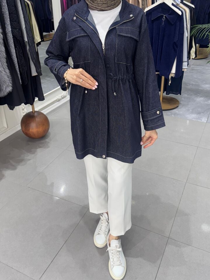 BELİ BAĞLAMALI DENİM CEKET