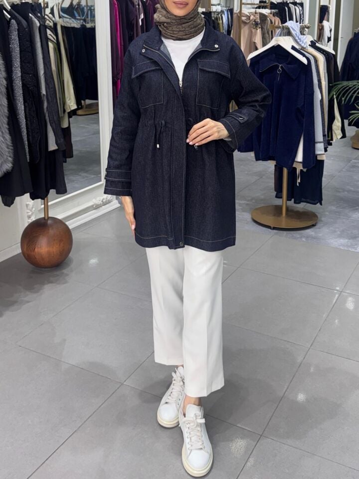 BELİ BAĞLAMALI DENİM CEKET