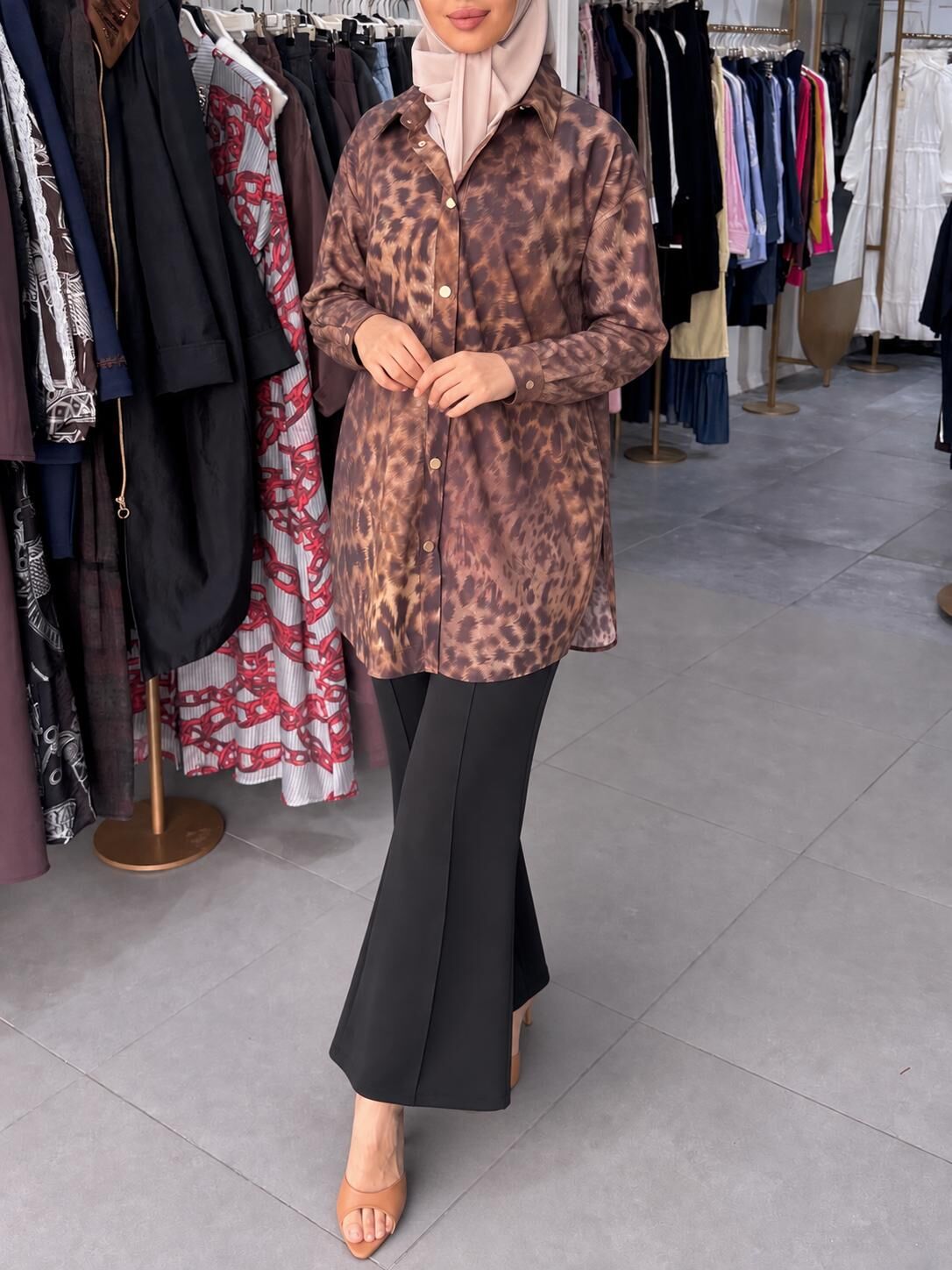 LEOPAR DESENLİ TUNİK KAHVE