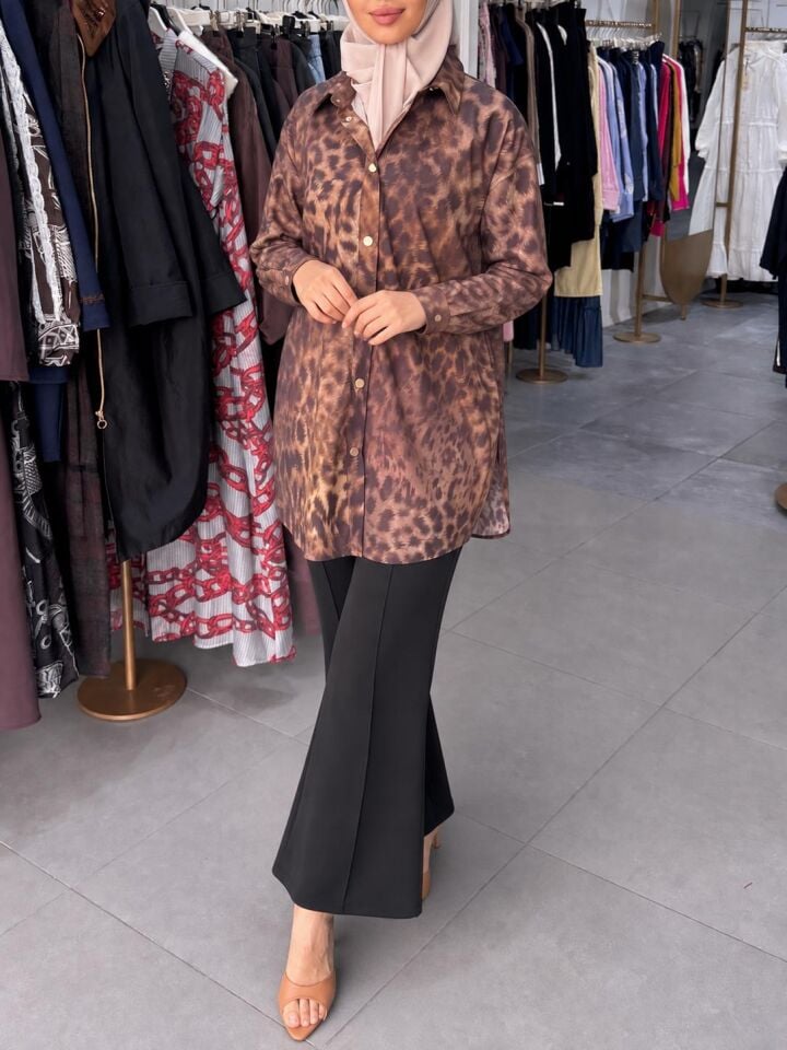 LEOPAR DESENLİ TUNİK KAHVE