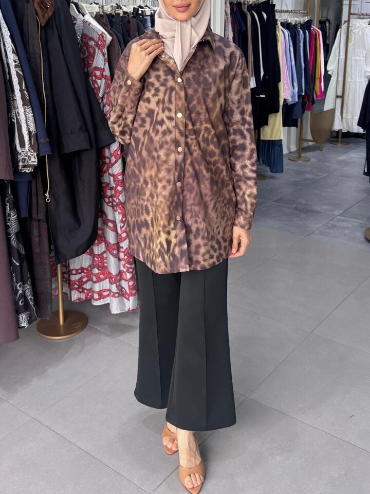 LEOPAR DESENLİ TUNİK KAHVE