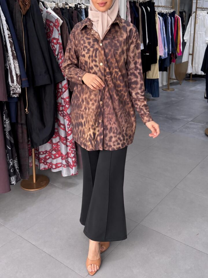 LEOPAR DESENLİ TUNİK KAHVE