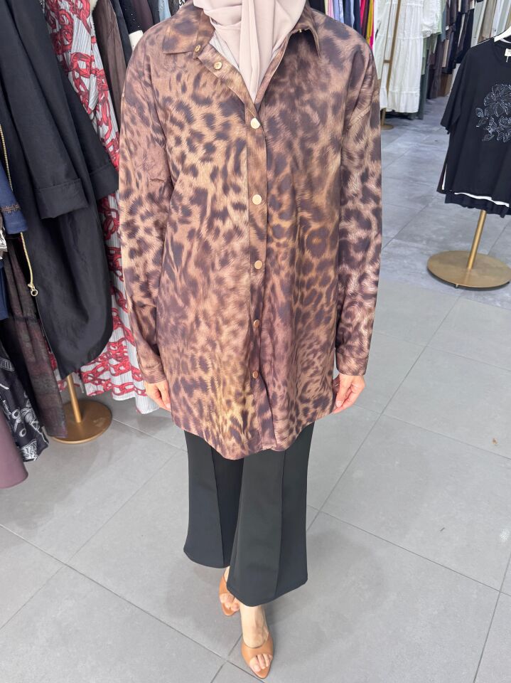LEOPAR DESENLİ TUNİK KAHVE