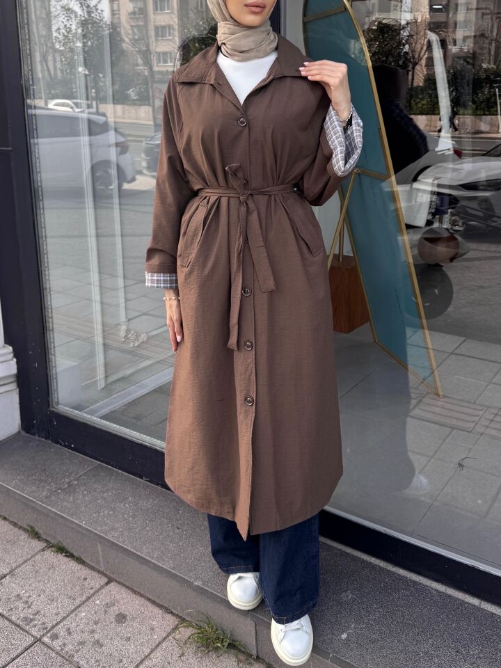 EKOSE ASTARLI TRENÇKOT KAHVERENGİ