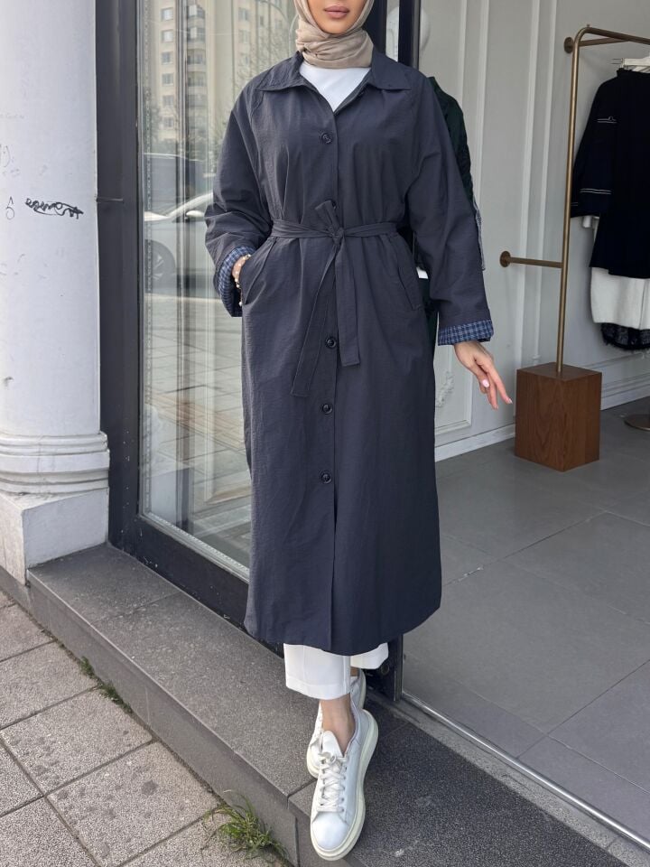 EKOSE ASTARLI TRENÇKOT LACİVERT