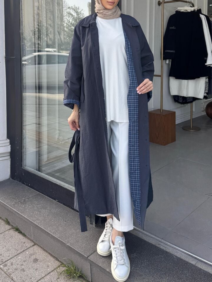 EKOSE ASTARLI TRENÇKOT LACİVERT