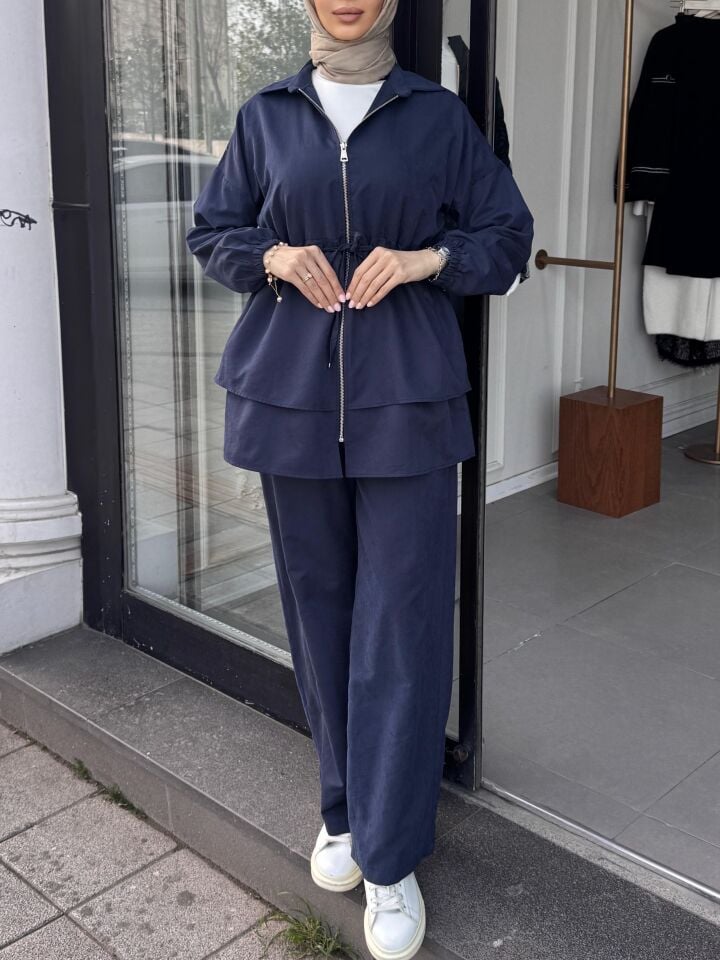 BEL BÜZGÜ DETAY TAKIM LACİVERT