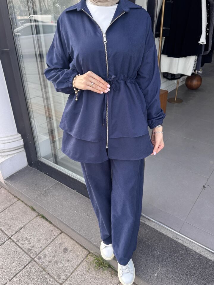 BEL BÜZGÜ DETAY TAKIM LACİVERT