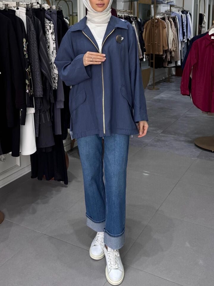 GHİSA KİRPİ AKSESUARLI CEKET İNDİGO