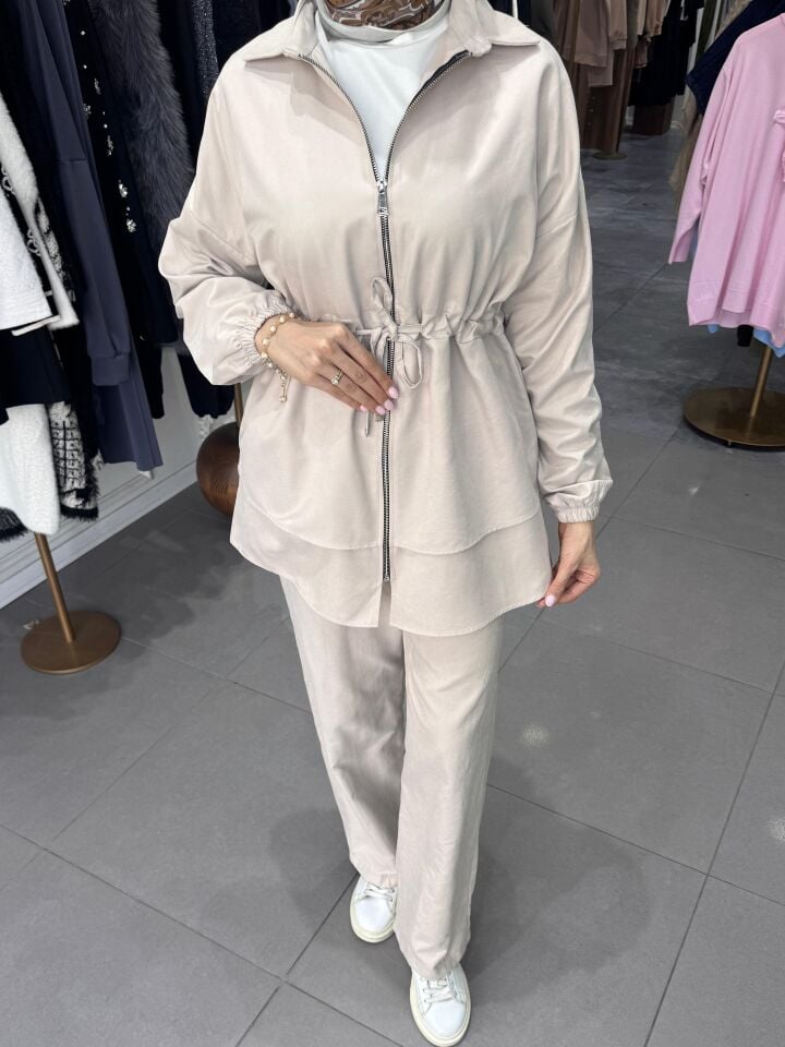 BEL BÜZGÜ DETAY TAKIM KREM