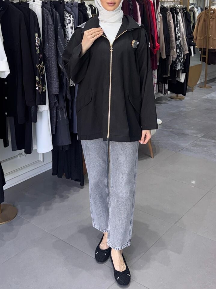 GHİSA KİRPİ AKSESUARLI CEKET SİYAH