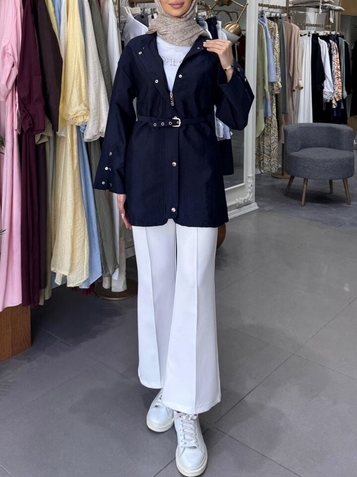 ÇIT ÇIT KEMERLİ CEKET  LACİVERT