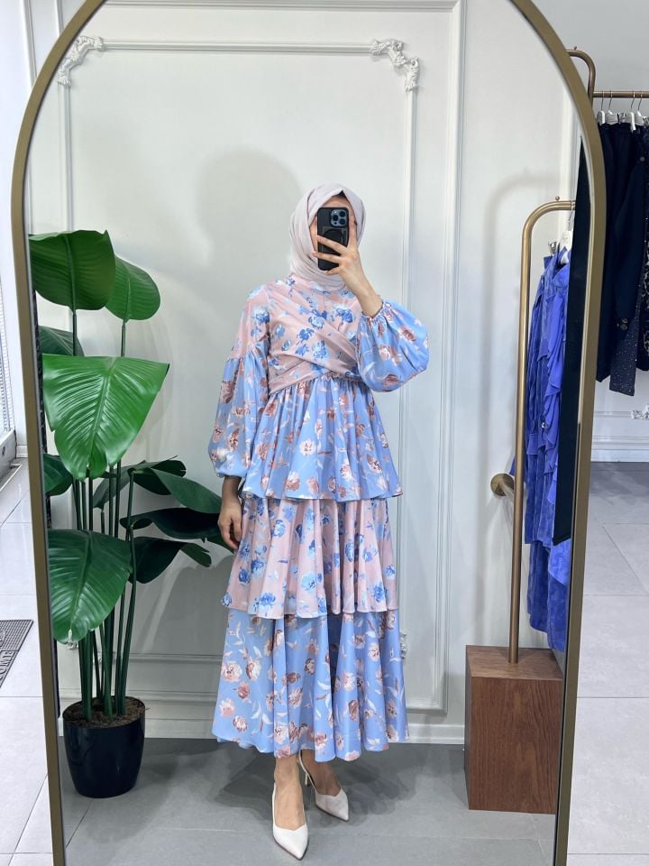 BEL BAĞLAMA DETAYLI ELBİSE VİZON