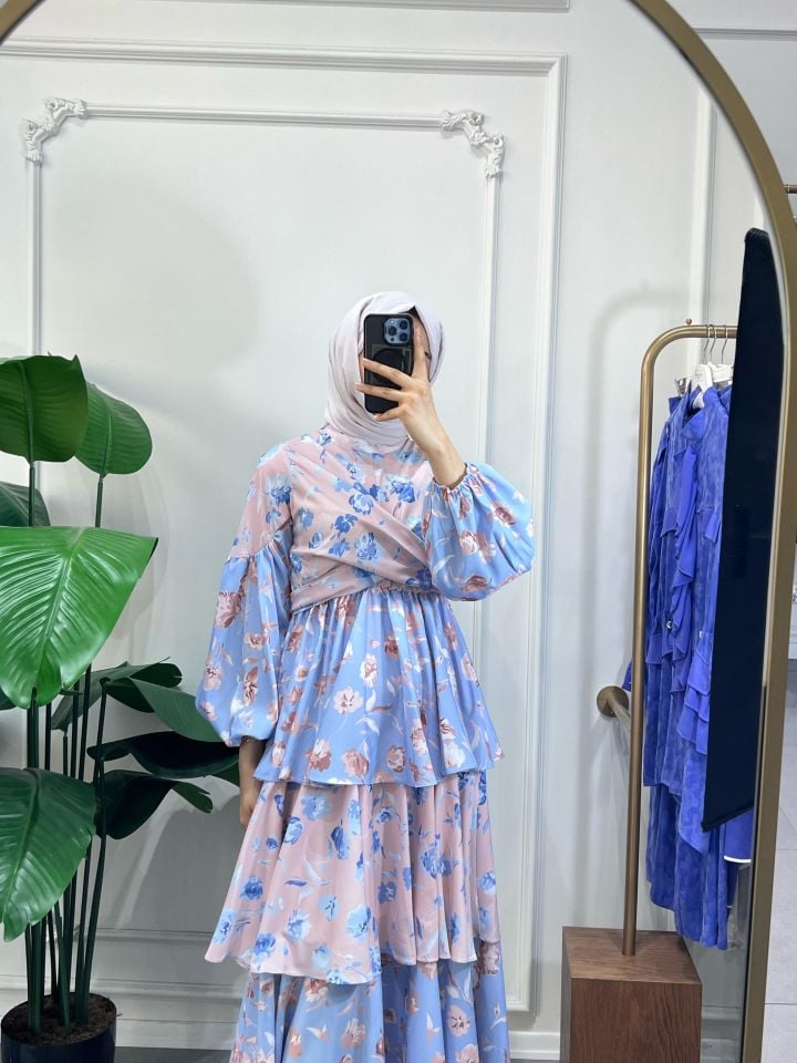 BEL BAĞLAMA DETAYLI ELBİSE VİZON