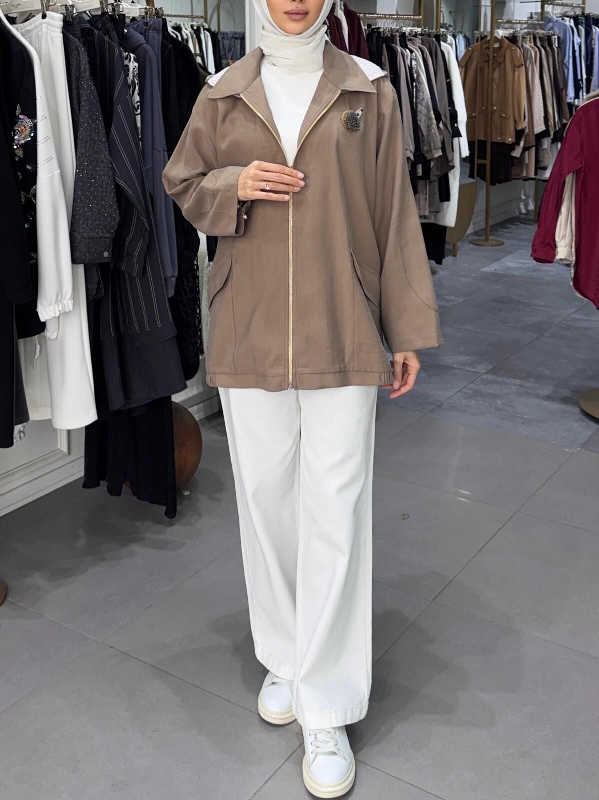 GHİSA KİRPİ AKSESUARLI CEKET KAHVE